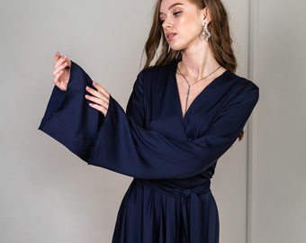 Satin dress Bridesmaid dress satin Blue satin dress Blue evening dress Summer evening dress Cocktail dress Blue summer cocktail dress
