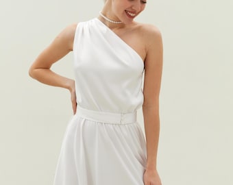 Civil Wedding Dress Bridal Change Dress One Shoulder Gown For Bride Sleeveless Reception Dress City Hall Wedding Dress Simple White Dress