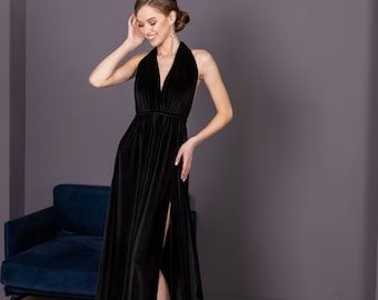 Black Cocktail Dress Custom Velvet Infinity Dress Classy Bridesmaid Dress Maxi Dress Velvet Evening Dress Black Tie Wedding Guest Dress