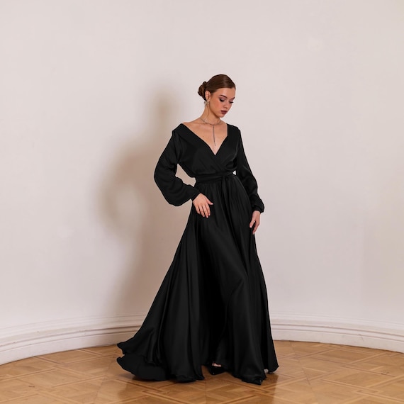 elegant flowy evening dresses Flowy Long A-Line Prom Dress with Long Puff Sleeves Blush / 5XLarge