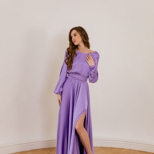 pinko evening dresses Beaded Lavender Prom Dresses Overskirt Wedding Dress with Slit,Removab –  Viniodress main image 1