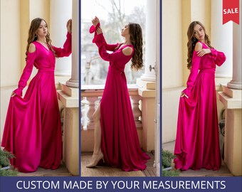 Woman dress for wedding guest Wedding party dress Cocktail dress for wedding guest Modest bridesmaid dress Magenta bridesmaid dress