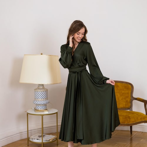 khaki green dress for wedding guest Off The Shoulder Dark Green Pleats Long Wedding Guest Dress main image 1