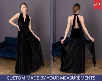 Black velvet long dress Velvet evening dress Black velvet dress Velvet floor length dress Velvet wrap dress Bridesmaid velvet dress