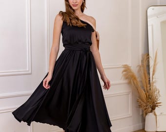black flowy one shoulder dress Black One-Shoulder Long Sleeve Maxi Dress | Womens | X-Small | 100% Polyester | Lulus | Homecoming | Holiday Dresses