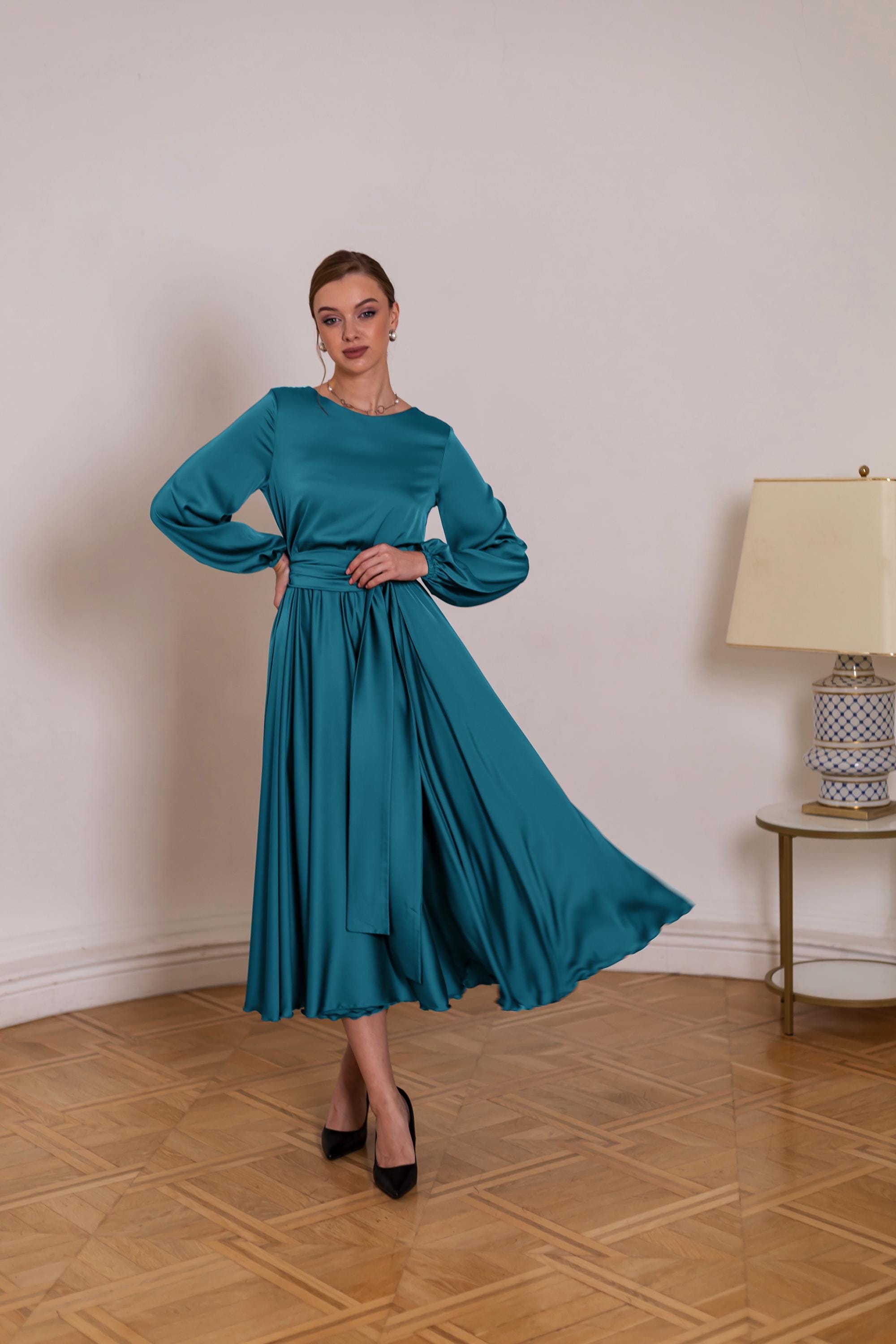 slim fit dress slacks Eulalia Cowl Backless Floor Length Floral Lace Bridesmaid Dress, Teal main image 1
