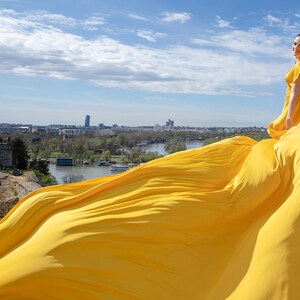 Flying dress Flowy dress Long flowy dress Yellow flying satin dress Flying dress for photoshoot Flowy maternity dress Long train dress image 4