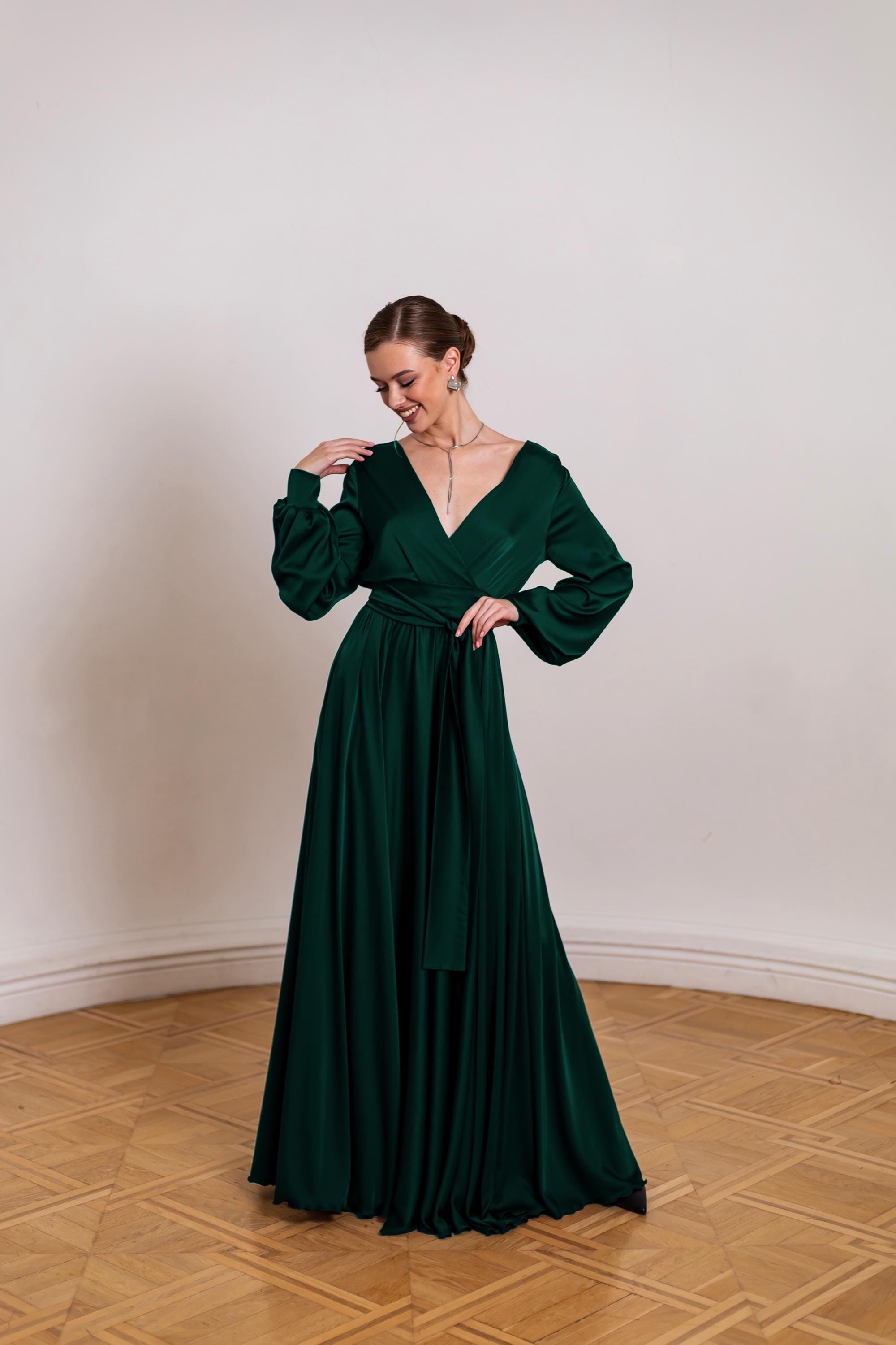 long sleeve pregnancy dress Kate Long Sleeve Satin Green Custom Maternity Photoshoot Gowns