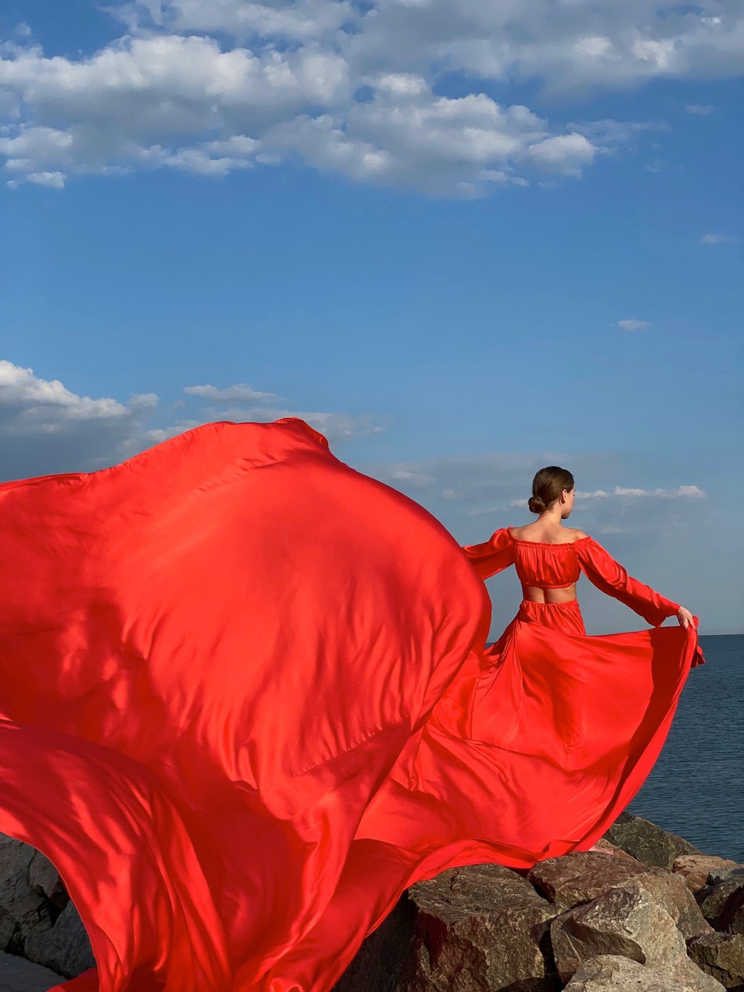 Flying Set Red off the Shoulder Flying Set Flowy Set for Photoshoot Two Piece ...