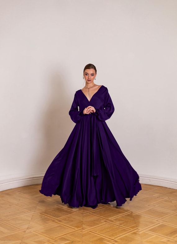 open lace back dress Zapaka Women Dark Purple Mermaid V Neck Sequins Long Prom Dress, Dark Purple / US2 main image 1