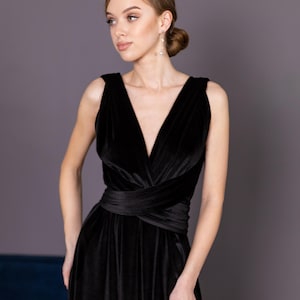 Long Maxi Dress Bridesmaid - Custom Black Velvet Long Evening Dress Women - Long Velvet Gown - Anniversary Dres - Wedding Guest Dress image 4