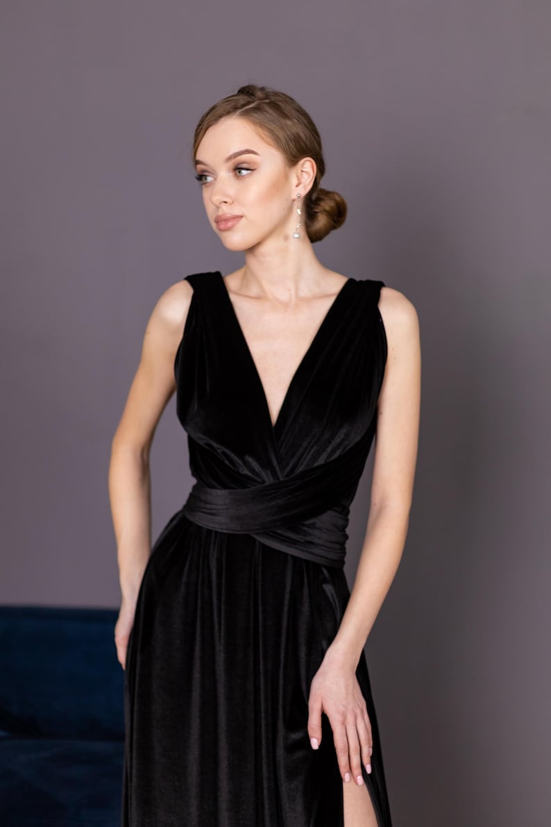 Long Maxi Dress Bridesmaid - Custom Black Velvet Long Evening Dress Women - Long Velvet Gown - Anniversary Dres - Wedding Guest Dress image 4