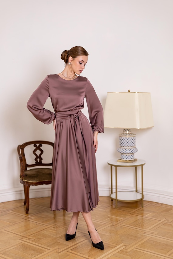 long modest bridesmaid dresses with sleeves Modest Champagne Bridesmaid Dresses Long Sleeves – Lisposa