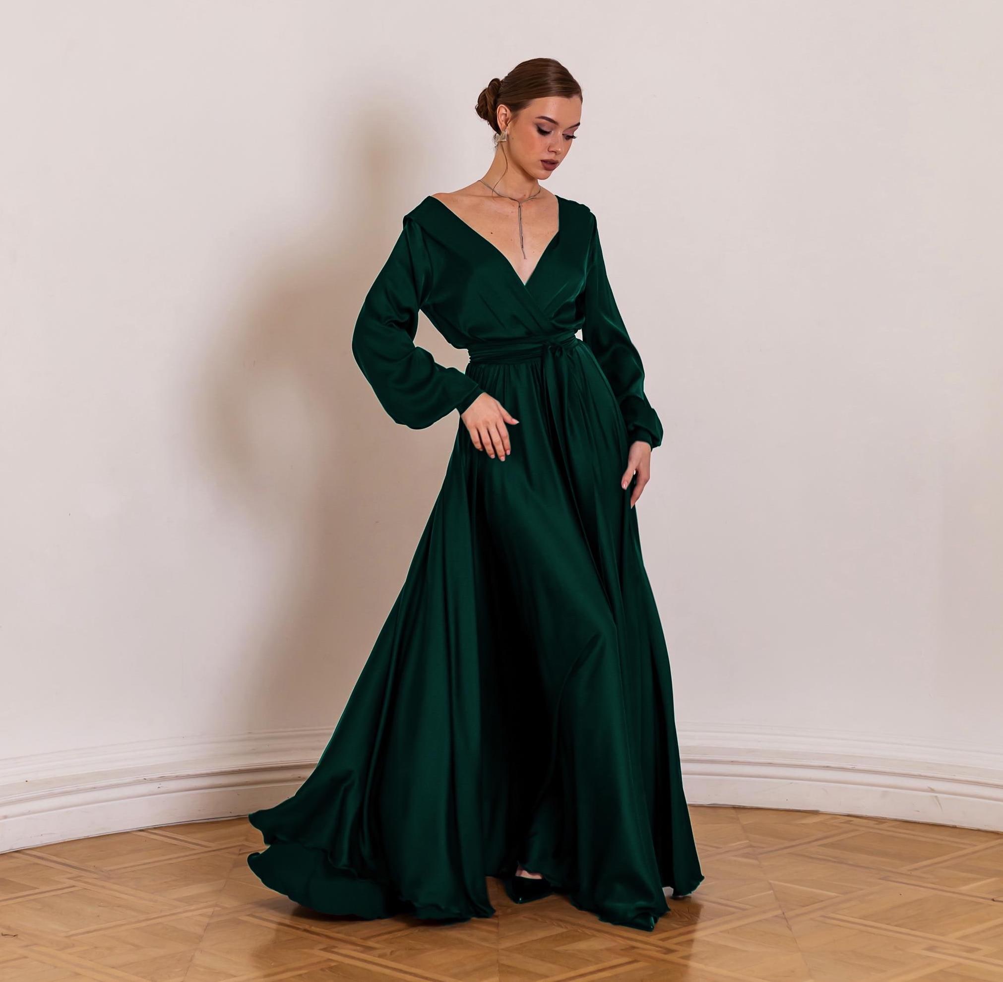 Abito Lungo Maxi Satinato Verde Per Ospite Matrimonio - Taglia M UK 10 - Scollo Halter