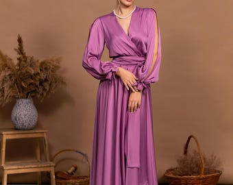 Sukienki dla matki pana młodego w kolorze liliowym, na wesele, dla kobiet, z długim rękawem, formalna sukienka, długa sukienka na zamówienie, na przyjęcie weselne