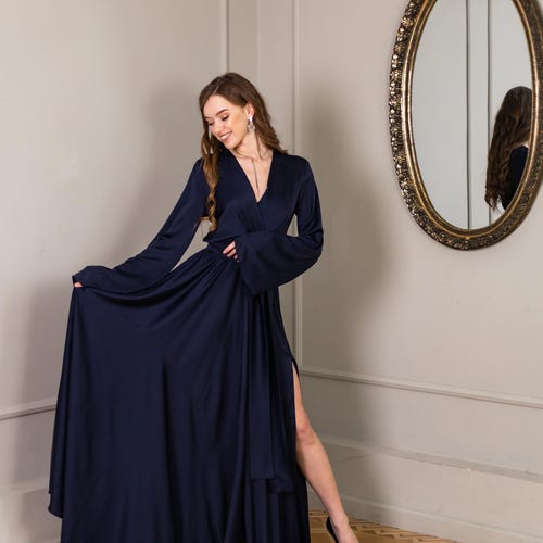 navy blue dresses for wedding guest Deconstructed Wave Dress Navy Blue / XS