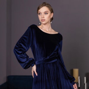 Blue Velvet Dress Blue Velvet Dress Plus Size Velvet Evening - Etsy