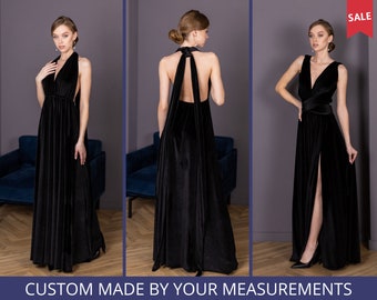 Open back velvet dress Black bridesmaid velvet dress Black long velvet dress High quality fabric dress Ball gowns Maxi elegant dress
