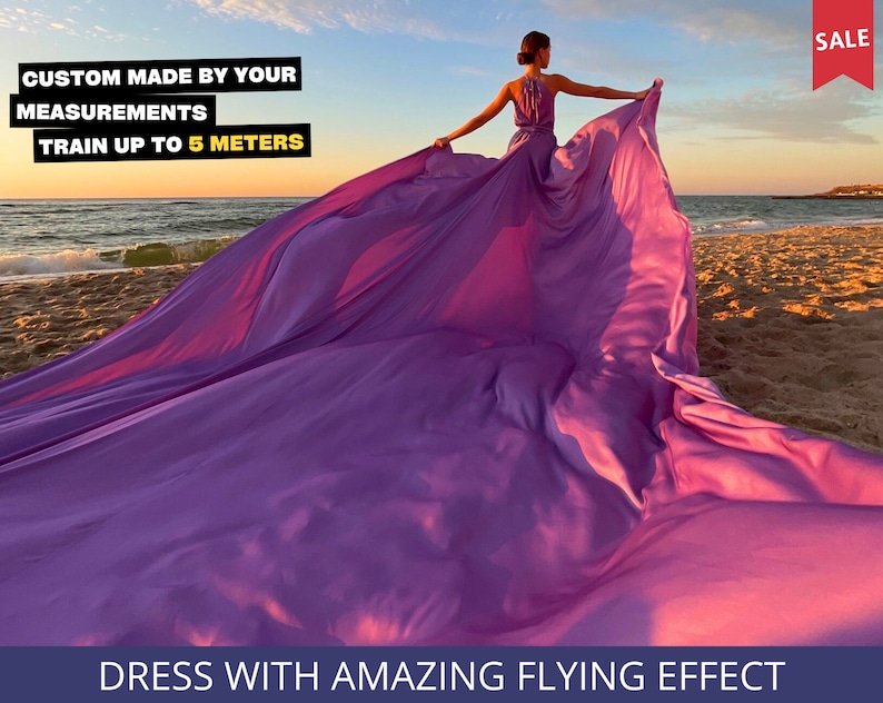 Flying dress Long flying gown Flying dress plus size Dress flying in the wind Purple flying dress Custom flying dress Dress fly Santorini image 1