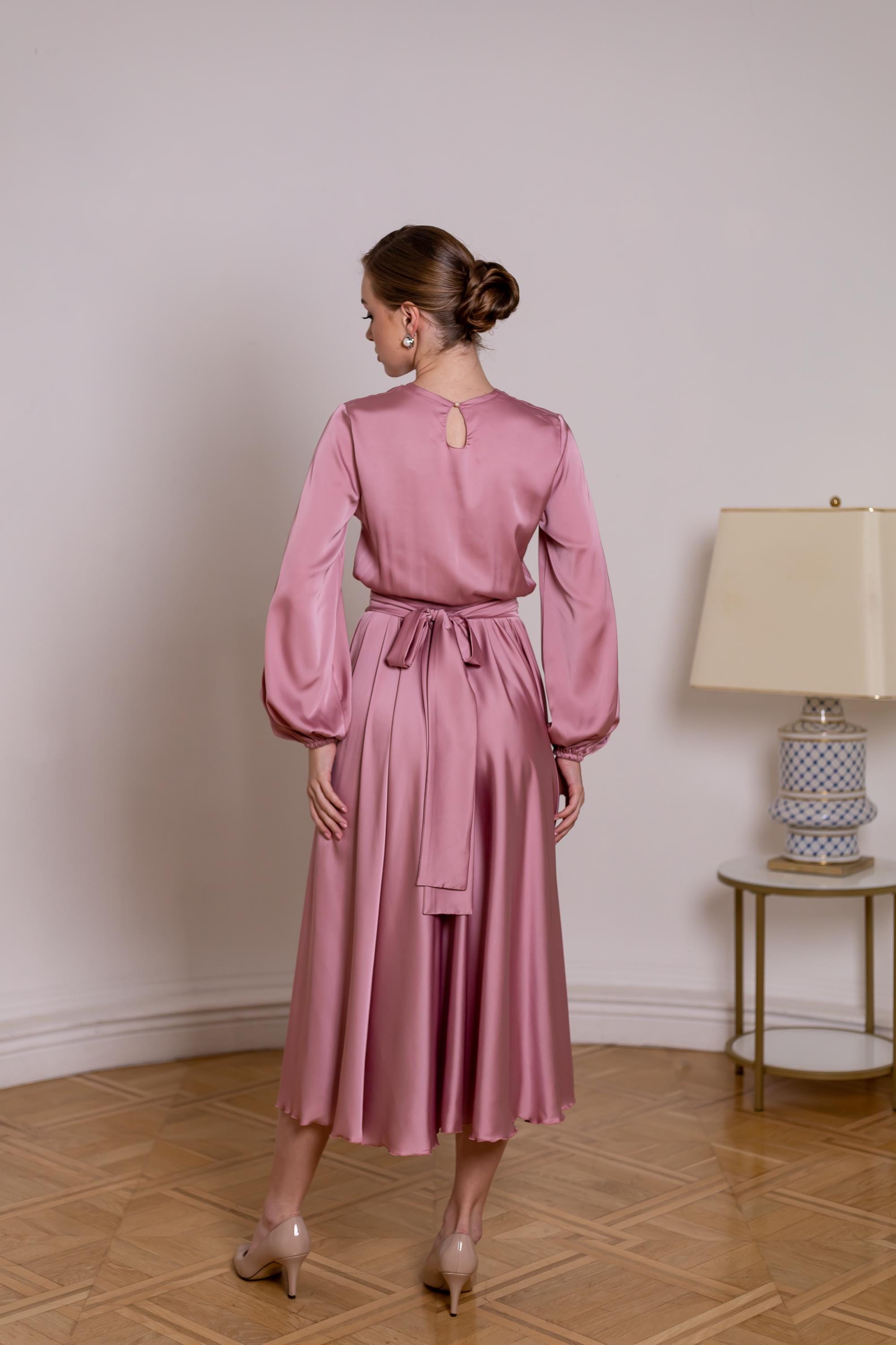 slim fit dress slacks A-line Tea-length Pink Wedding Dresses with 3D Flowers – loveangeldress