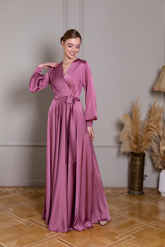 chinese dress ladies Ever-Pretty Chiffon Long Sleeve Empire Waist Maxi Formal Dress with Pleated Detailing