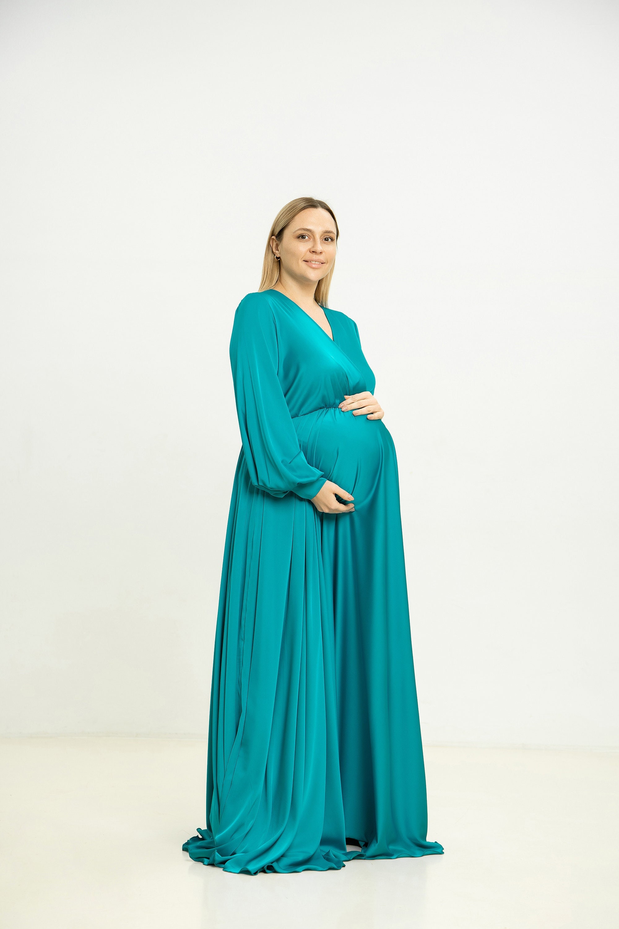 WAJCSHFS Maternity Dresses Maternity Maxi Dress Women Casual Wrap Long Baby  Shower Pregnancy Dresses (Red,L)