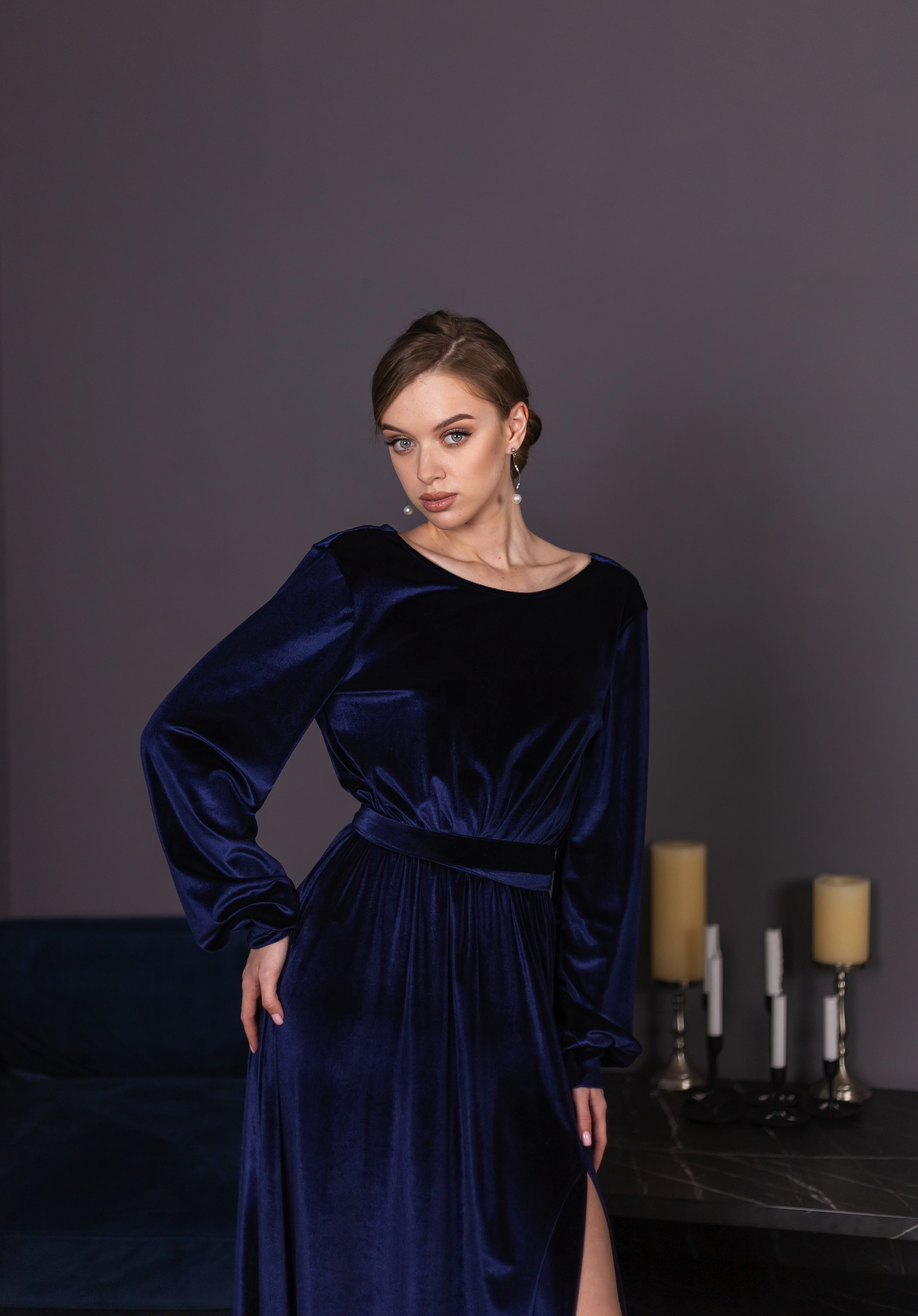 blue velvet mother of the bride dress Navy Blue Sheath Short Sleeves Velvet Mother of The Bride Dresses with Ruffles