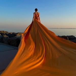 Flying dress for photoshoot One shoulder flying dress Maxi flowy dress Free flying dress Flying dress santorini Flying train dress