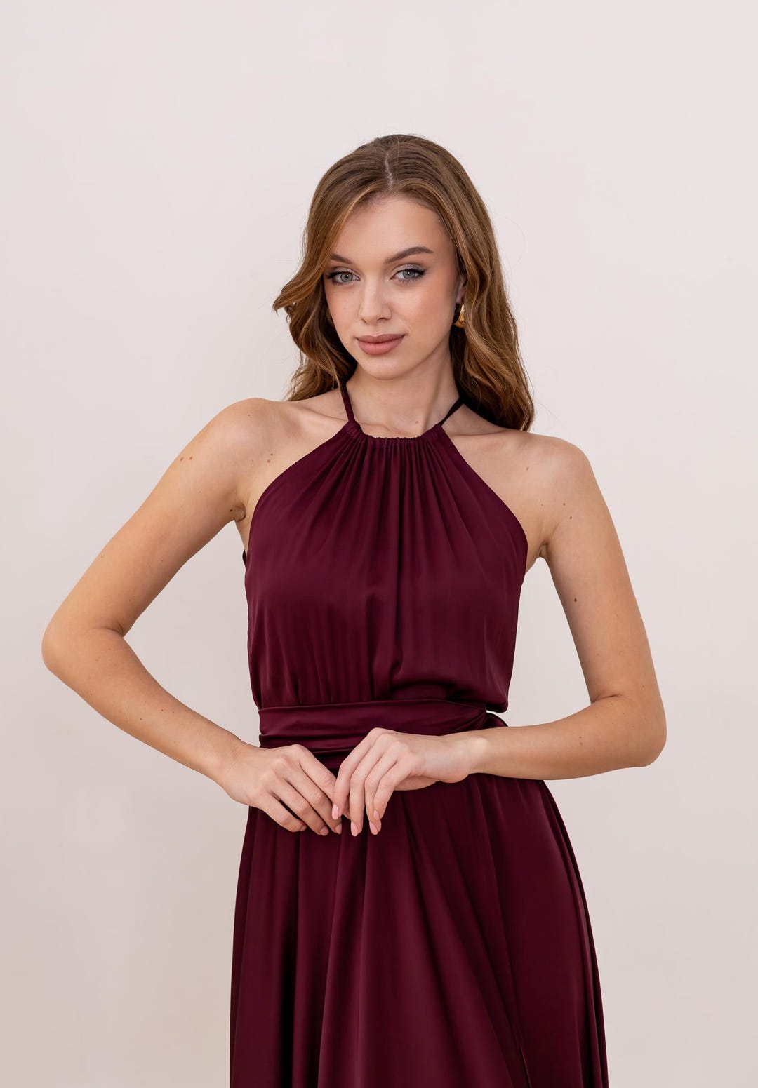 slim fit dress slacks A Line Halter Neck Short Burgundy Prom Dresses, Short Burgundy Formal –  jbydress main image 1