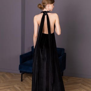 Long Maxi Dress Bridesmaid - Custom Black Velvet Long Evening Dress Women - Long Velvet Gown - Anniversary Dres - Wedding Guest Dress image 5