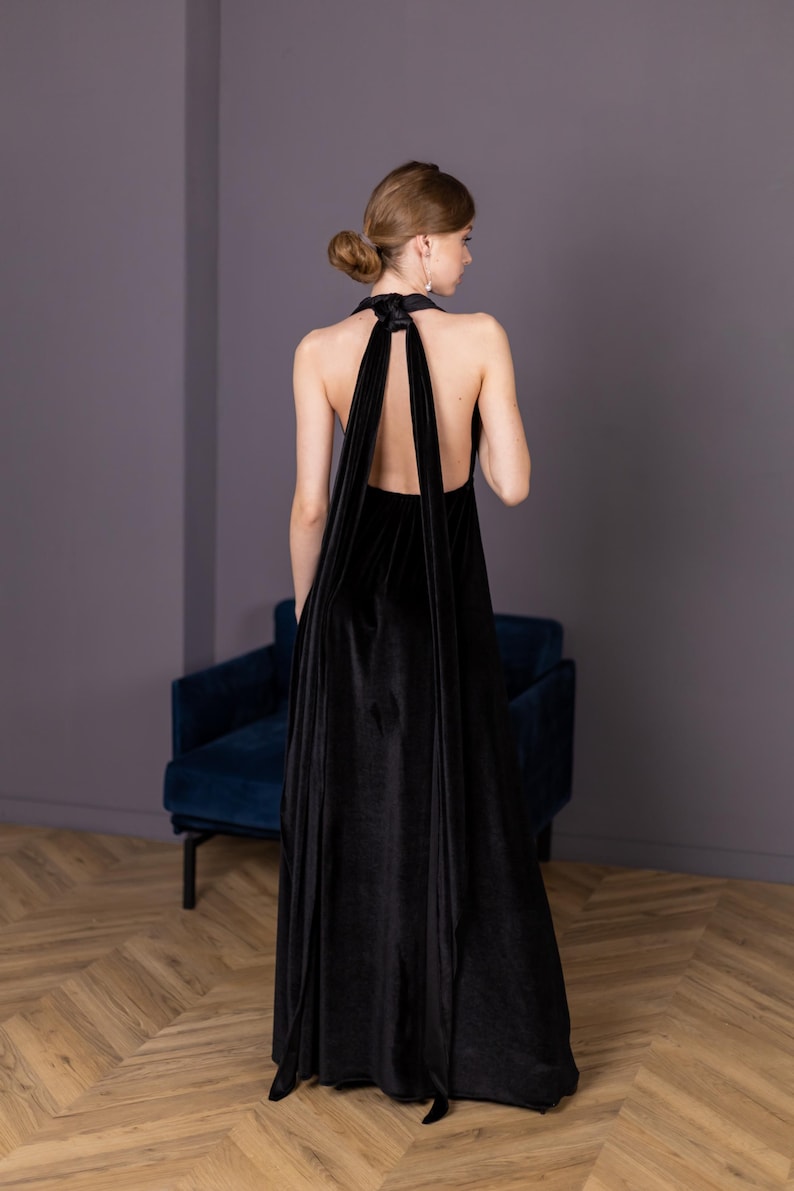Long Maxi Dress Bridesmaid - Custom Black Velvet Long Evening Dress Women - Long Velvet Gown - Anniversary Dres - Wedding Guest Dress image 5