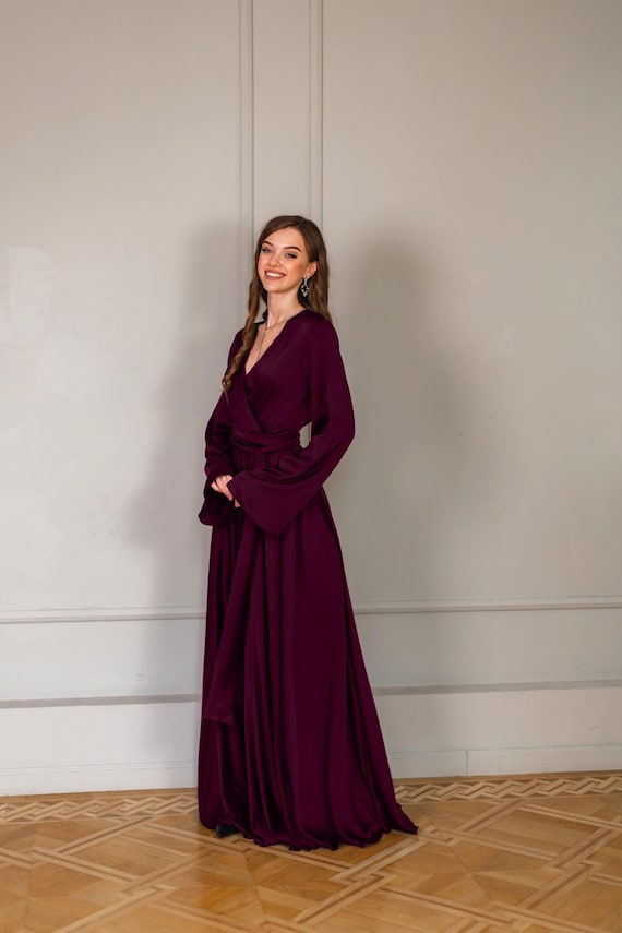 chinese dress ladies Romantic Long Lantern Sleeves Split Tulle Bridesmaid Dresses with Chai main image 1