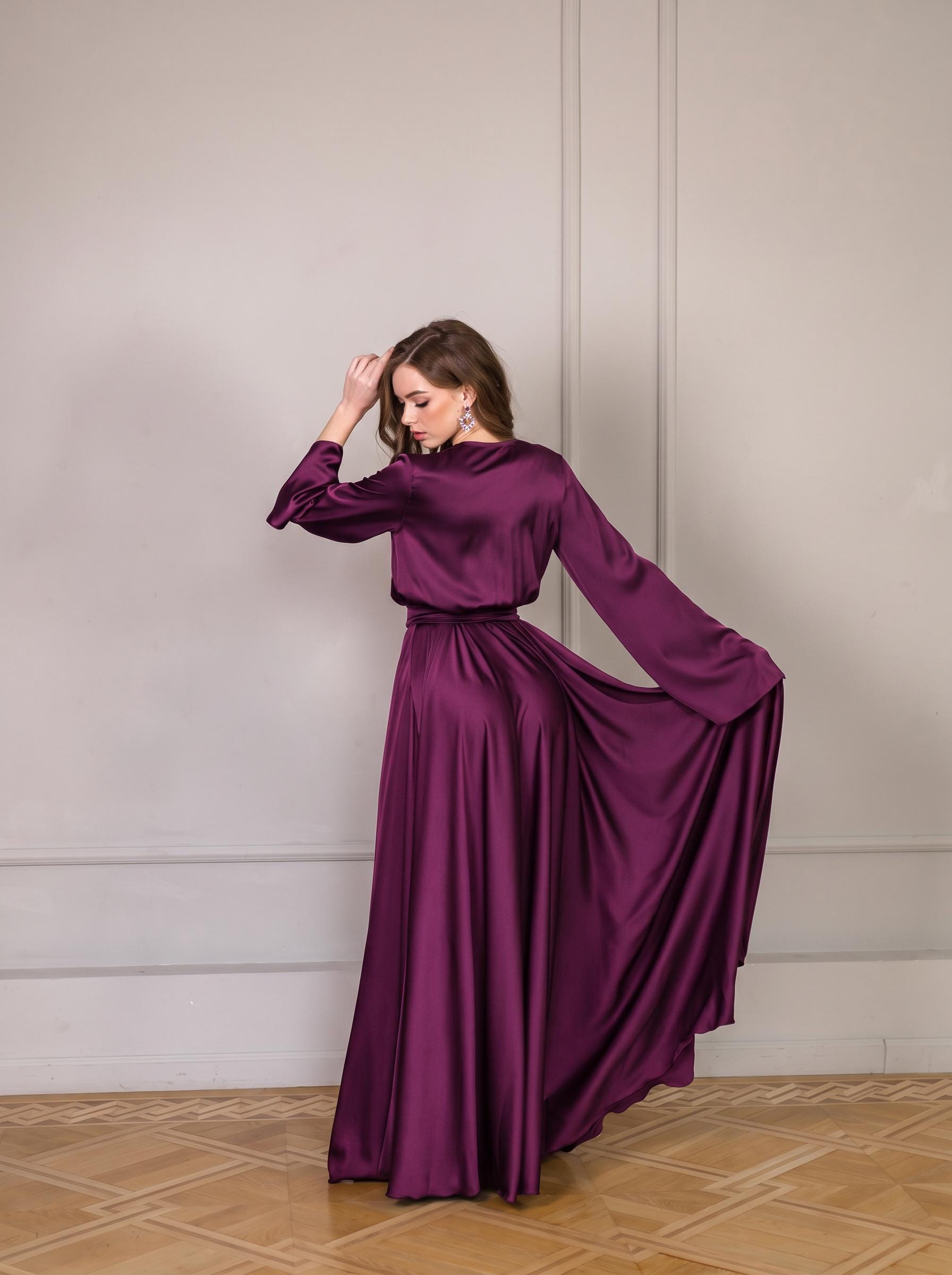 Royal Blue Engagement Dress for Bride Available in Any Color Alternative Wedding Dress Satin Dress Long Sleeve for Bridesmaid Dresses