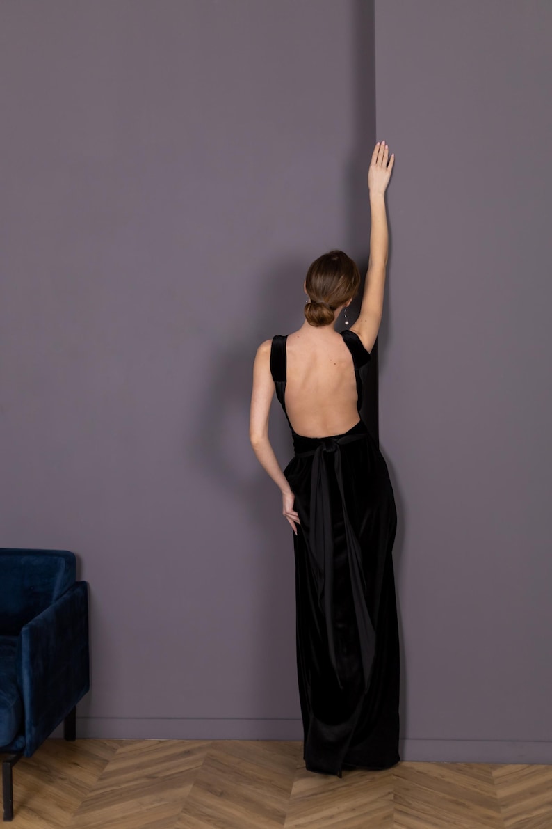 Long Maxi Dress Bridesmaid - Custom Black Velvet Long Evening Dress Women - Long Velvet Gown - Anniversary Dres - Wedding Guest Dress image 3