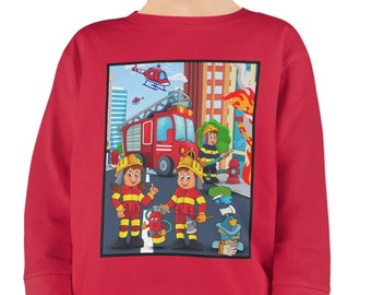 消防士の幼児用長袖Tシャツ：消防車の誕生日プレゼント
