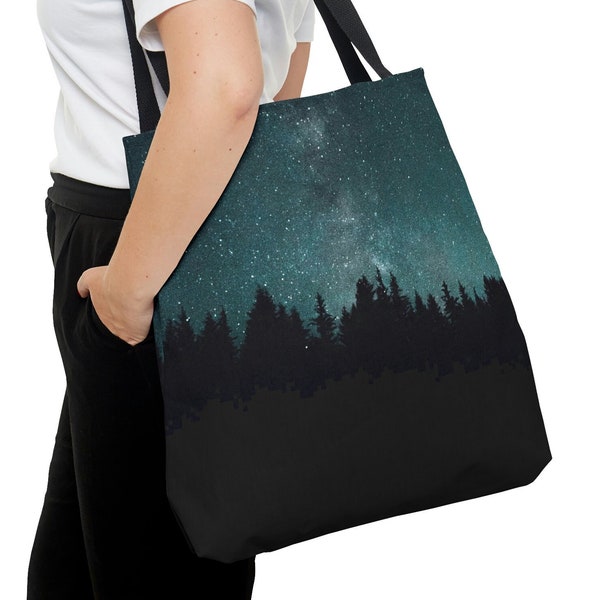 Starry Night Teal Tote Bag - Beautiful Night Sky Carry Bag Milky Way Galaxy Shoulder Bag Accessory Daypack Large Medium Small Sack Pack Bags