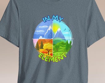 T-shirt met vier elementen: oude Griekse filosofie, natuursymbolen, katoen