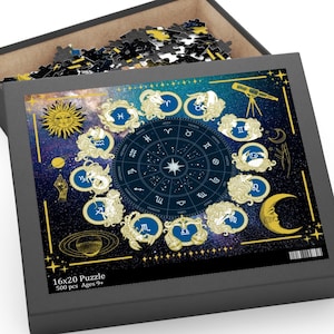Rompecabezas de signos del zodiaco (120, 252, 500 piezas) - Mapa estelar Constelaciones Astrología Astronomía Horóscopo Sol Luna Planetas Gráfico astrológico