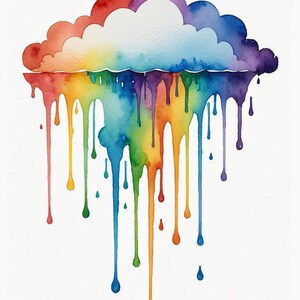 Impressão em aquarela de galáxia Baixar gotas de nuvem de arco-íris scrapbooking cartões postais cartões comemorativos banheiro quarto escritório Decoração para casa Arte de parede