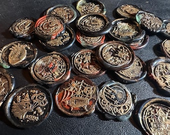 25 Spooky Halloween Wax Seals: Ghost, Cat, Coffin, Mansion, Heart, Moon Designs
