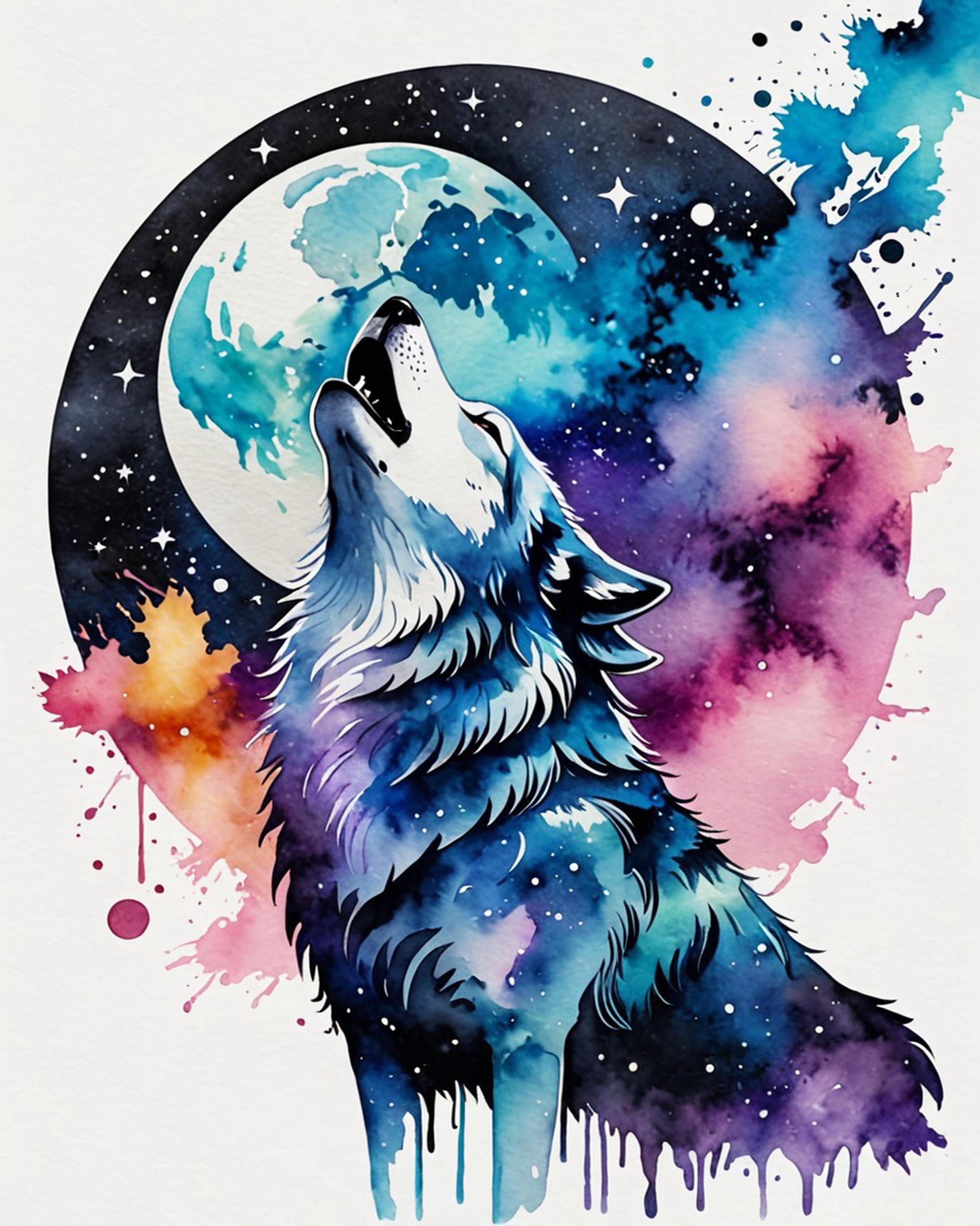 Howling Wolf Watercolor Drips Download Bathroom Bedroom Office Spa Home ...