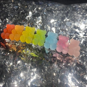 Faux sour sugared resin gummy bear rainbow multicolor candy metal barrette hair clip kawaii food cute 6 variations fun sweets handmade