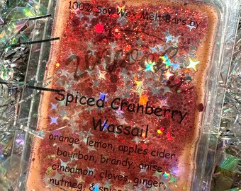 Spiced Cranberry Wassail glitter confetti soy wax melt spices orange lemon apple cider bourbon brandy anise cinnamon cloves ginger nutmeg