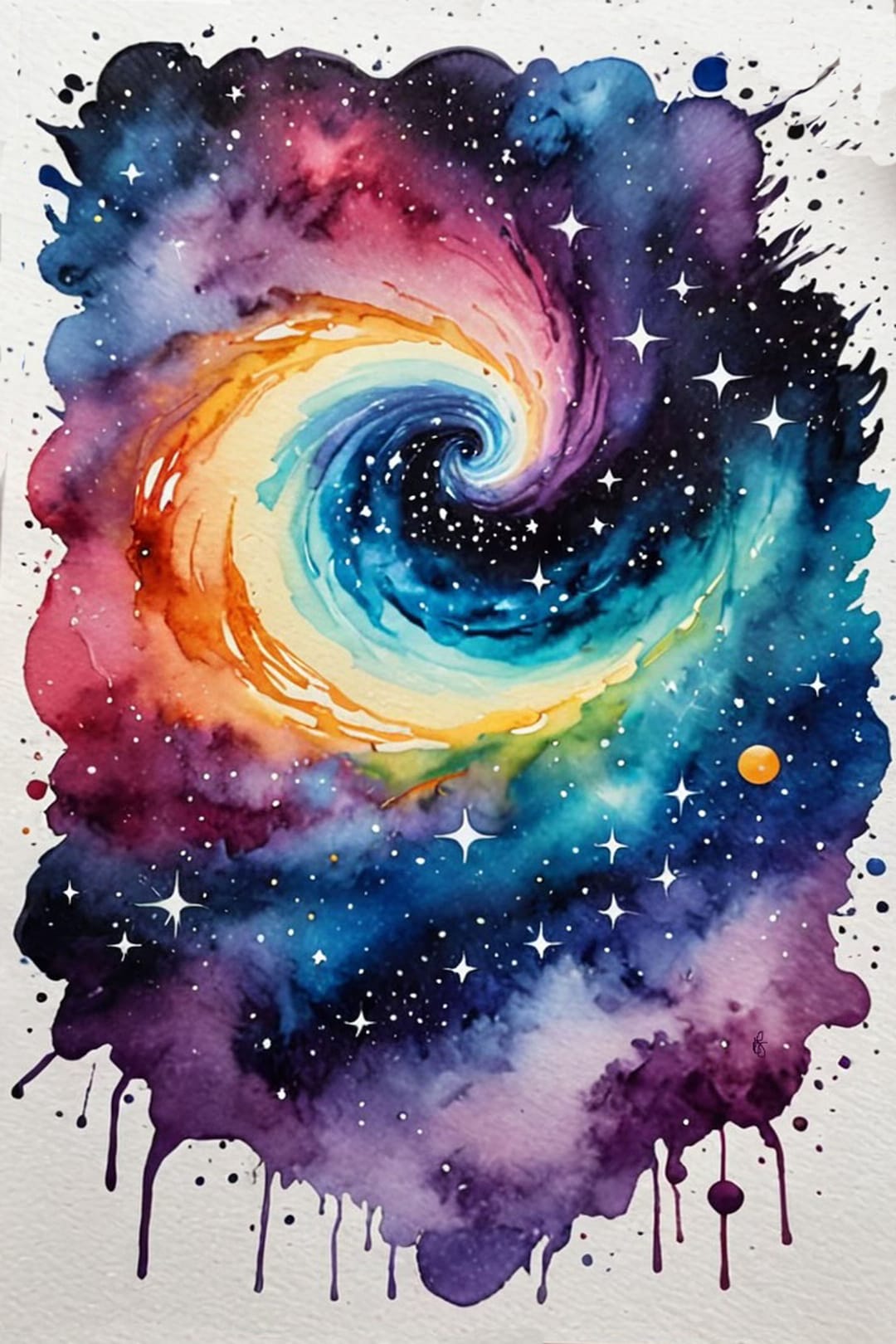 Rainbow Galaxy Watercolor Print: Swirl Ink Wall Art (digital Download ...