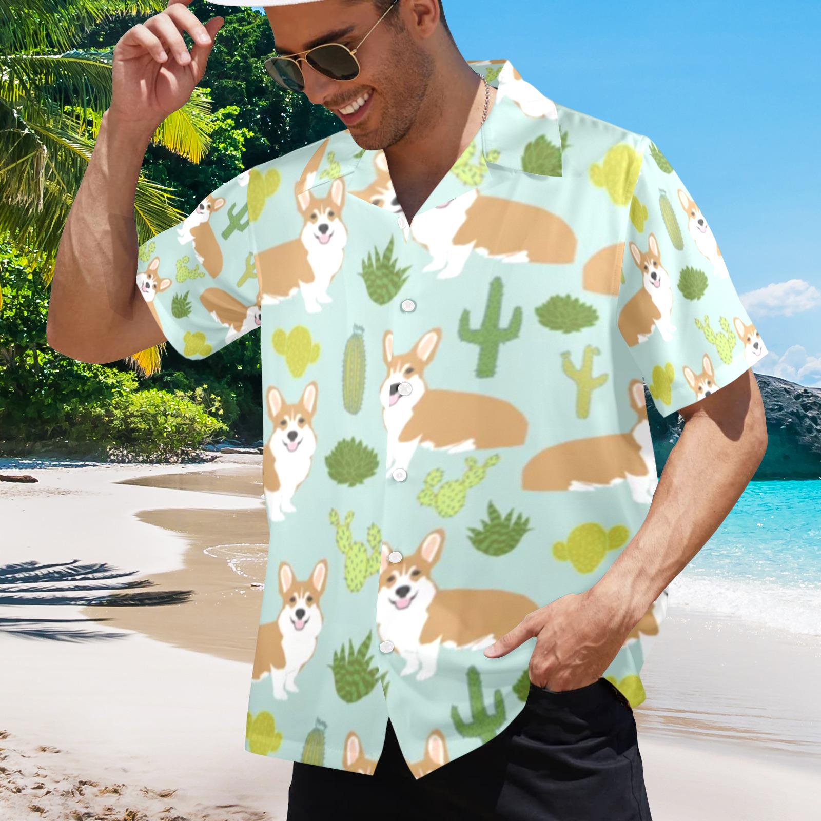 CORGI AND CACTI Men's Hawaiian Shirt