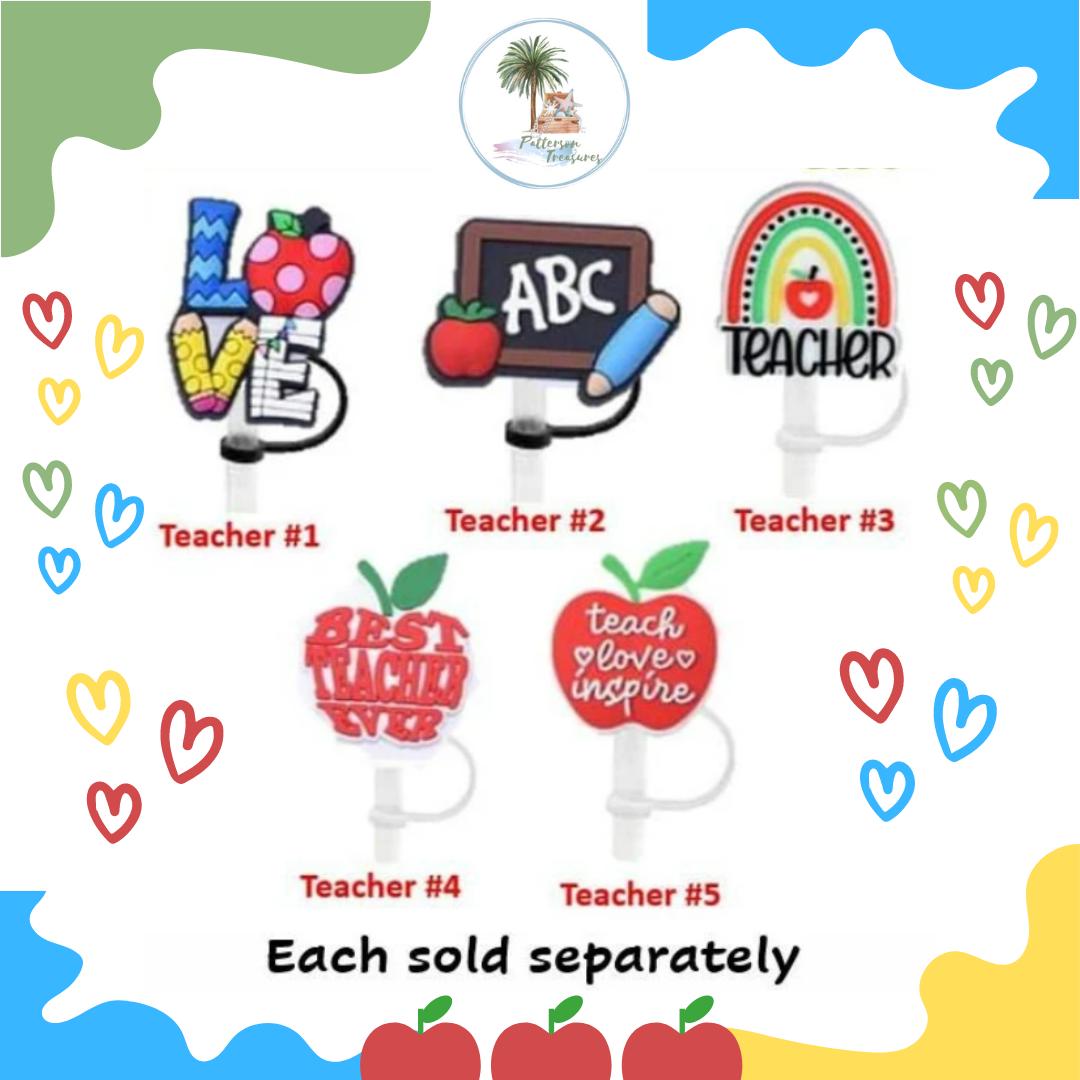 Straw Topper Teacher | Teacher Appreciation Gift | Teacher Tumbler Accessories | Stocking Stuffers | Teacher Cup Charm | Teacher Apple Gift