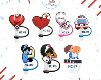 Nurse Straw Topper, Silicone Medical Charm, Stethoscope Gift, Shrub, Ambulance, Hospital Straw Cover,