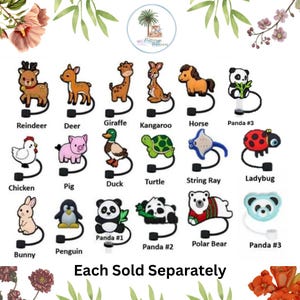 Straw Topper Animal | Deer | Giraffe | Horse | Chicken | Pig | Duck | Turtle | String Ray | Ladybug | Bunny | Penguin | Panda | Polar Bear |