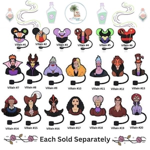 Straw Topper Villains | Stocking Stuffer | Mouse Ear Straw topper | Gift for her | Sea Witch Straw Cover | Straw Charm | Queen Straw Cover