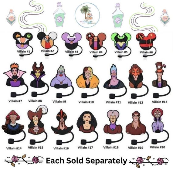 Villains Straw Topper | Silicone Straw Cover, Mouse Ear Charm